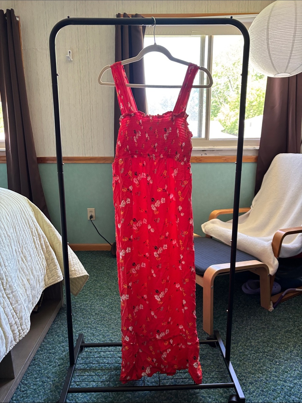 Maternity Red/Coral Floral Smocked Maxi Dress